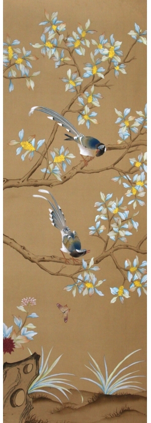 中式古典真丝手绘花鸟壁纸-ID:4018968