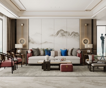 New Chinese Style A Living Room-ID:660703902