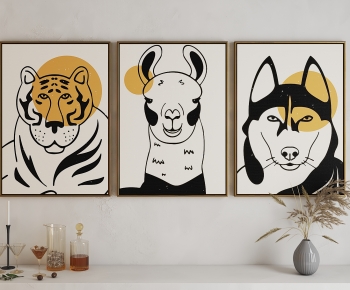 现代老虎，羊驼，狼动物挂画-ID:354038002