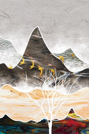 轻奢抽象金色山水装饰画-ID:149457939