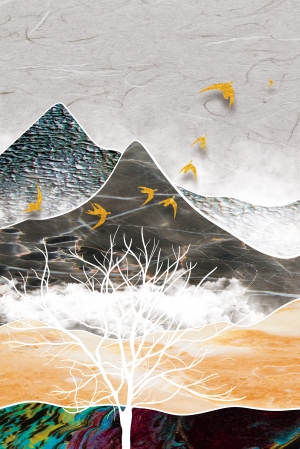 轻奢抽象金色山水装饰画-ID:215965037