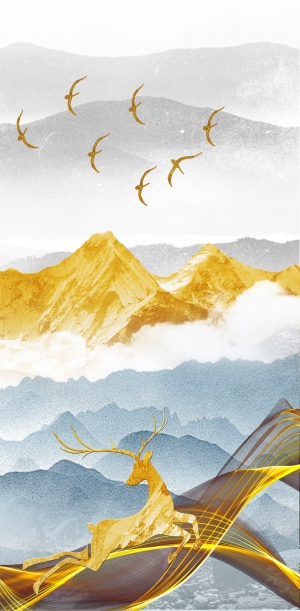 轻奢抽象金色山水装饰画-ID:269342907
