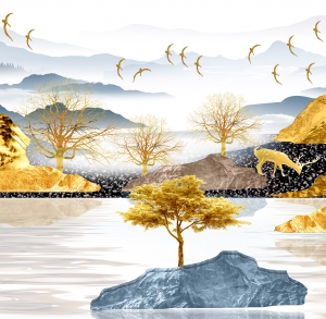 轻奢抽象金色山水装饰画-ID:862088925