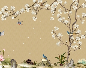 新中式花鸟壁画-ID:5136347