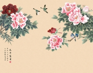 新中式花鸟壁画-ID:5136353