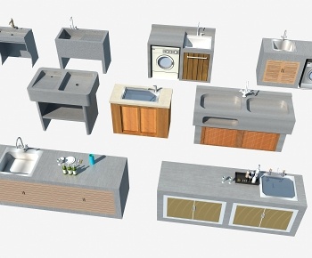 现代户外洗手台组合_洗手池3D模型