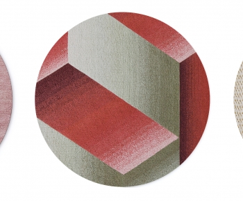 现代红灰色抽象图案圆形地毯-ID:633471011