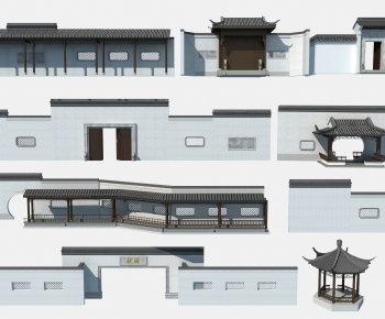 中式景墙围墙，长廊，屋檐-ID:412513971