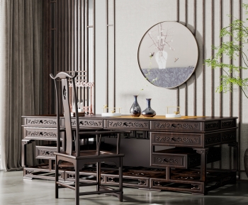 Chinese Style Computer Desk And Chair-ID:810862069