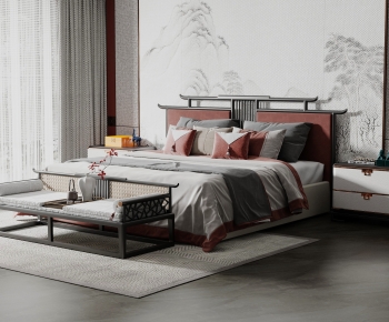 New Chinese Style Double Bed-ID:932095055