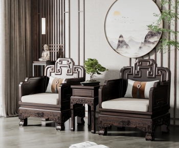 中式雕花单人沙发-ID:713474046