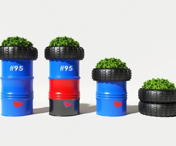 现代油桶装饰绿植 轮胎绿植-ID:245472915