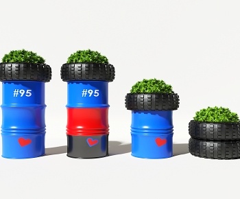 现代油桶轮胎装饰绿植-ID:1493666