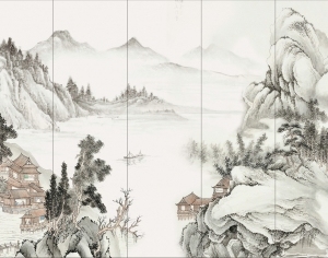 中式背景墙山水画-ID:5364916