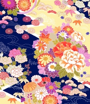 传统花样图案日式日本和风仙鹤松树鲤鱼波纹印花-ID:5258755