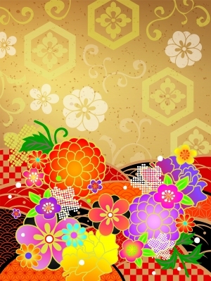 传统花样图案日式日本和风仙鹤松树鲤鱼波纹印花-ID:5258761