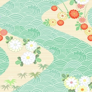 传统花样图案日式日本和风仙鹤松树鲤鱼波纹印花-ID:5258767
