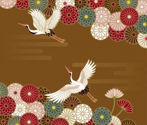 传统花样图案日式日本和风仙鹤松树鲤鱼波纹印花-ID:5258781