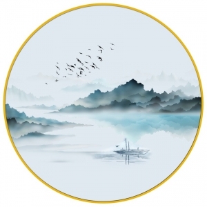 新中式圆形山水装饰画-ID:5338981