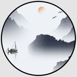 新中式圆形山水装饰画-ID:5338989