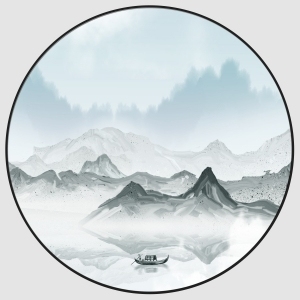 新中式圆形山水装饰画-ID:5338999