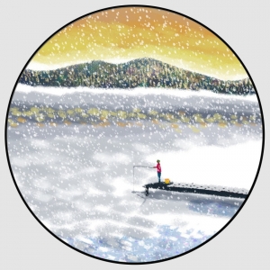 现代圆形飞雪垂钓装饰画-ID:103442913