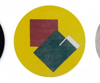 现代暗红绿黄色抽象图案圆形地毯-ID:138036013