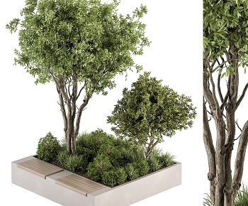 现代景观座椅 植物堆3D模型