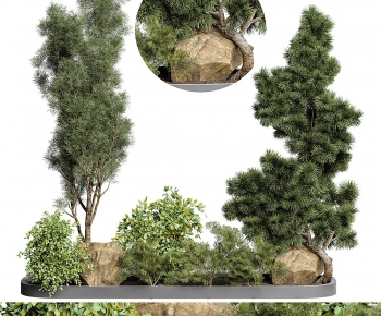 现代景观，绿植植物堆，石头-ID:198703055