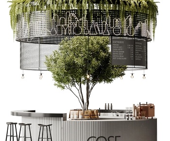 现代咖啡厅岛台操作台3D模型