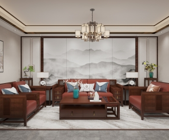 New Chinese Style A Living Room-ID:688997034