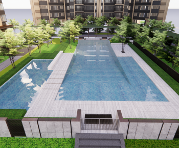 新中式住宅游泳池自然景观-ID:216846948