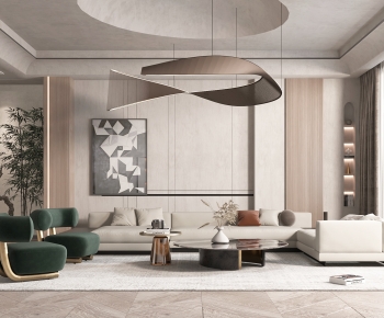 Modern Wabi-sabi Style A Living Room-ID:696837909