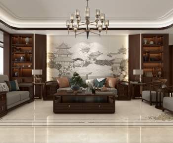 New Chinese Style A Living Room-ID:964026936
