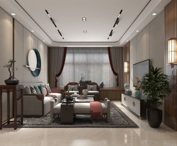 New Chinese Style A Living Room-ID:955969104