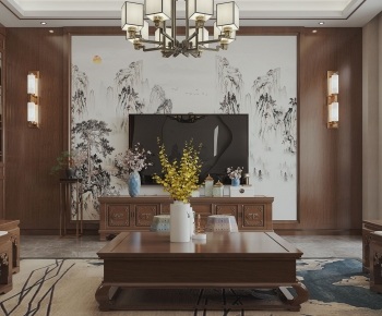 New Chinese Style A Living Room-ID:802655946