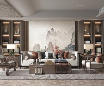 New Chinese Style A Living Room-ID:618629577