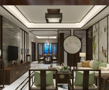 New Chinese Style A Living Room-ID:475383042