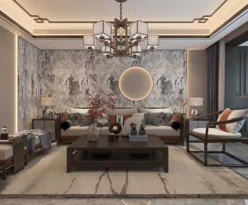 New Chinese Style A Living Room-ID:593069085