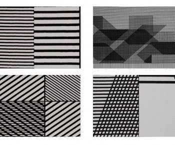 现代黑白色抽象条纹图案地毯-ID:402736907