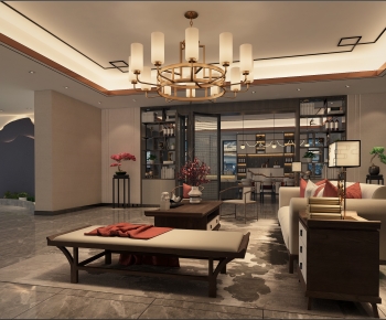 New Chinese Style A Living Room-ID:930389881