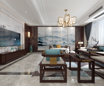 New Chinese Style A Living Room-ID:164863113