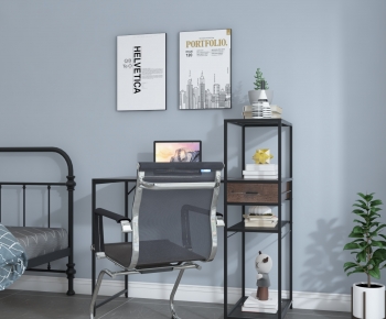 Industrial Style Computer Desk And Chair-ID:259387028