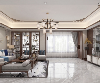 New Chinese Style A Living Room-ID:387645962