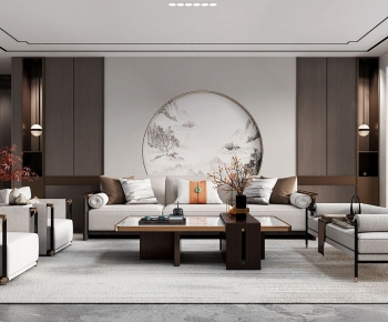 New Chinese Style A Living Room-ID:425124882