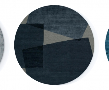 现代灰蓝色抽象图案圆形地毯组合-ID:942374943