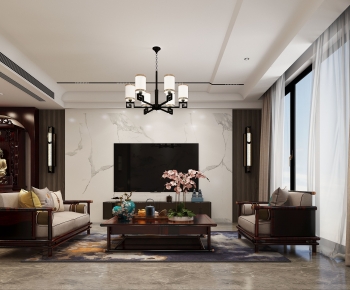 New Chinese Style A Living Room-ID:654421095