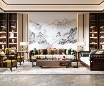 New Chinese Style A Living Room-ID:669039012
