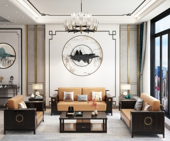 New Chinese Style A Living Room-ID:662483931