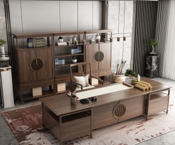 Chinese Style Computer Desk And Chair-ID:380028019